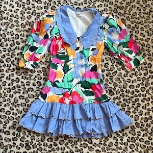 AVARA Floral Multicolor Dress with Blue Drop Waist